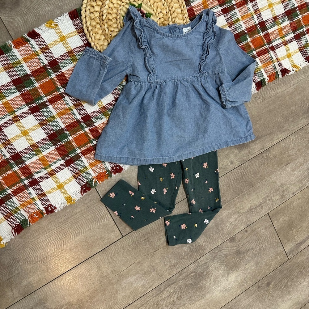Carter’s 2T Toddler Girl Chambray Blouse & Floral Leggings Outfit Set - Picture 12 of 13